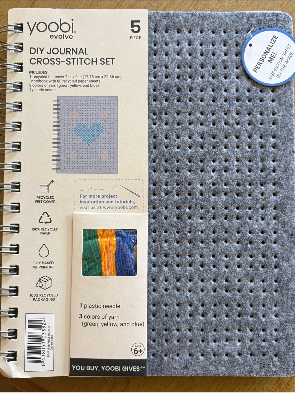 yoobi Evolve DIY Journal Cross-Stitch Set - Gray Felt Cover